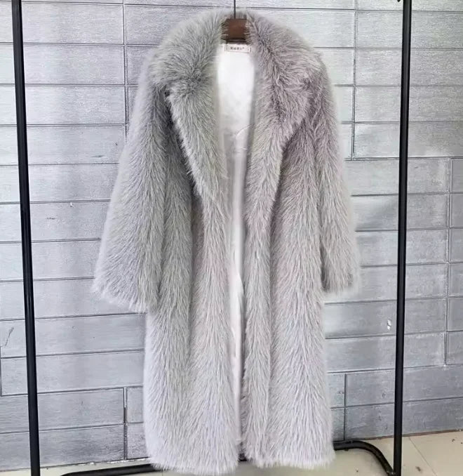 2025 Winter new European and American autumn and winter women's long toka faux fur coat women's overcoat Long-sleeved suit colla