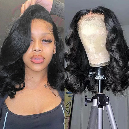 Body Wave Short Bob Wig 200 Density 13x4 Lace Front Human Hair Wig 16 Inch 100% Brazilian Remy Hair Pre Plucked With Baby Hair