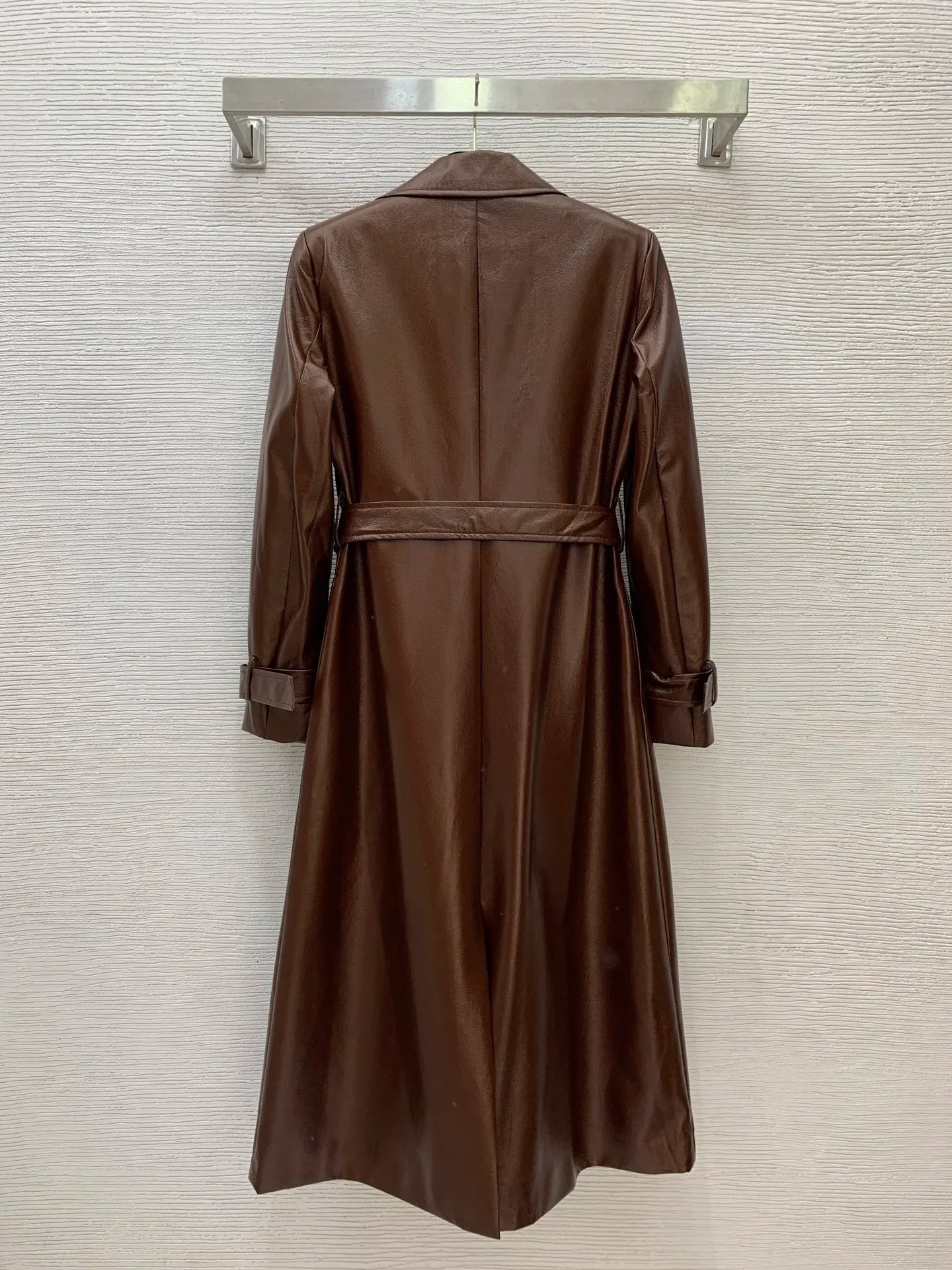 Winter 2025 New Double-breasted Lapel Loose Fashion With Belt Waist Long Leather Coat