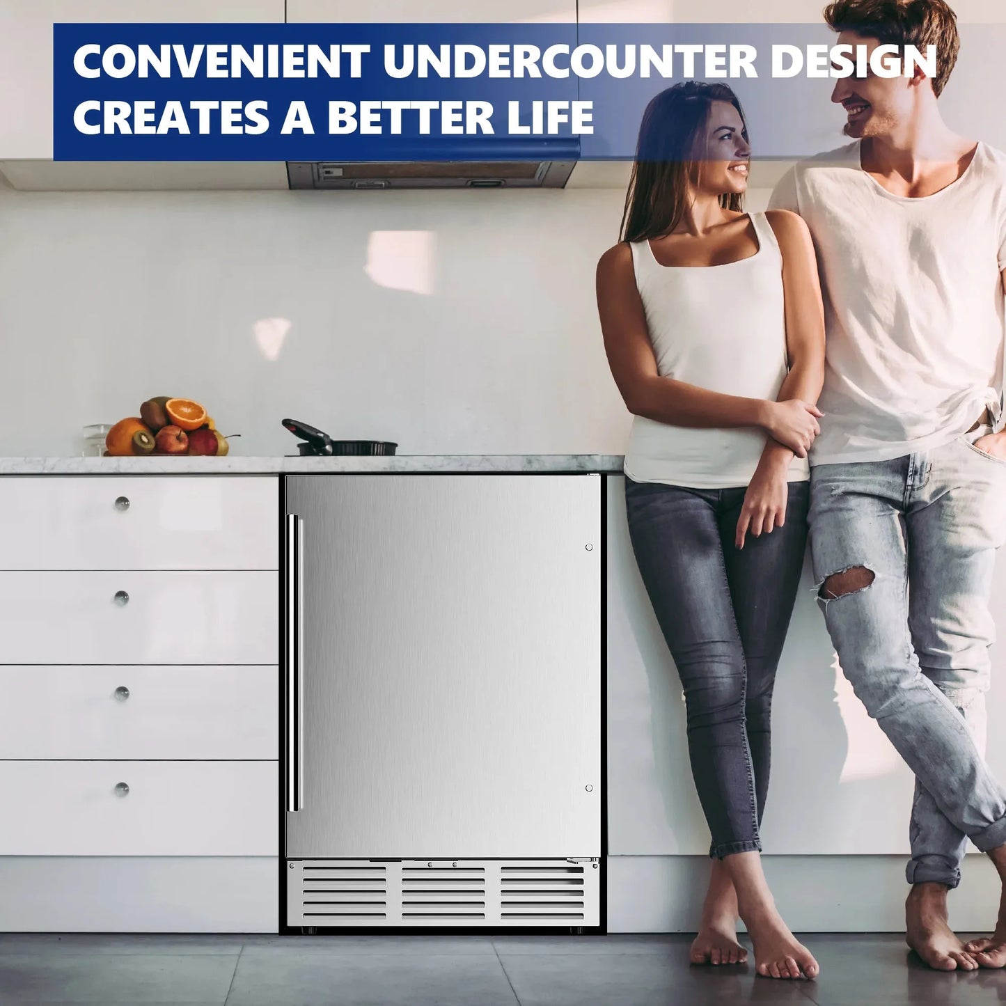 SIMZLIFE 4.8 Cu.ft. Undercounter Freestanding Stainless Steel Door Beverage Refrigerator, 23.4 in W, 34.25 in H