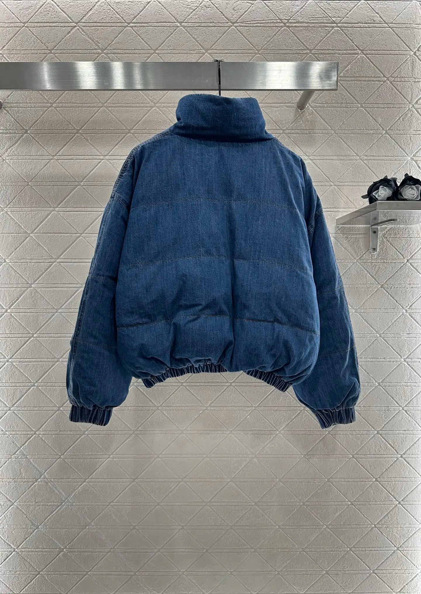 2025 Winter New Jennie STYLE Cowboy Stand up Collar Snap Down Jacket Twill Cotton Denim Down Filling 394
