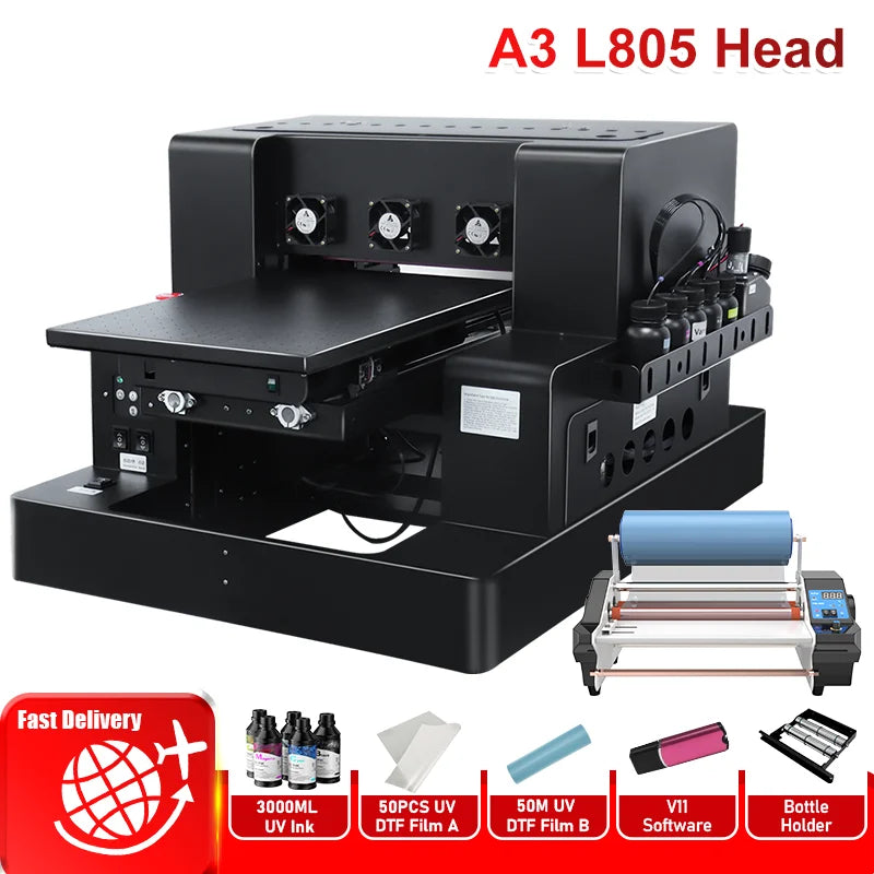 US Poland Stock A3 A4 UV DTF Printing Machine Directly To Film UV DTF Printer A3 For Phone Case Glass Acrylic Cylinder UV Print