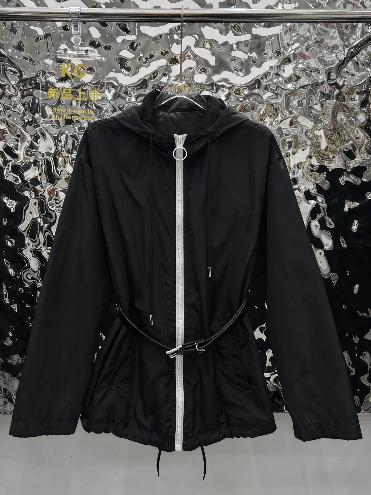 2025 Autumn New Style Zipper Belt Casual Long-Sleeved Mid-Length Coat Fashionable Versatile Hooded Outdoor Jacket