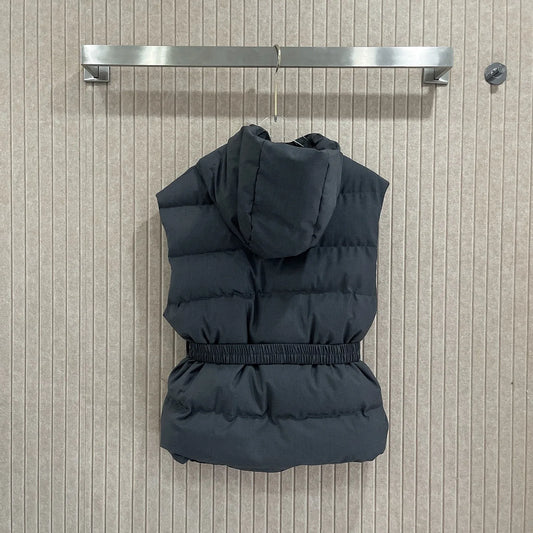Fall/Winter New Arrival Triangle Label Elastic Waist Hooded Cotton Vest Jacket Comfortable Warm Casual Versatile
