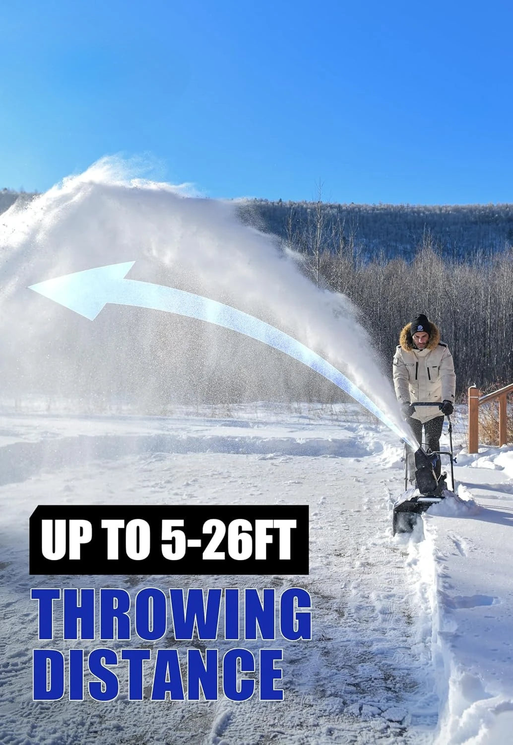 ZZM Snow Blower Cordless 40V Electric Brushless with LED 2Pcs 40V 4.0Ah Battery Longer Running Time for Wet Snow and Heavy Snow