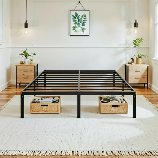 HOOMIC 14" Twin/Full/Quen/King Metal Platform Bed Frame with Storage Space, No Box Spring Needed, Easy Assembly