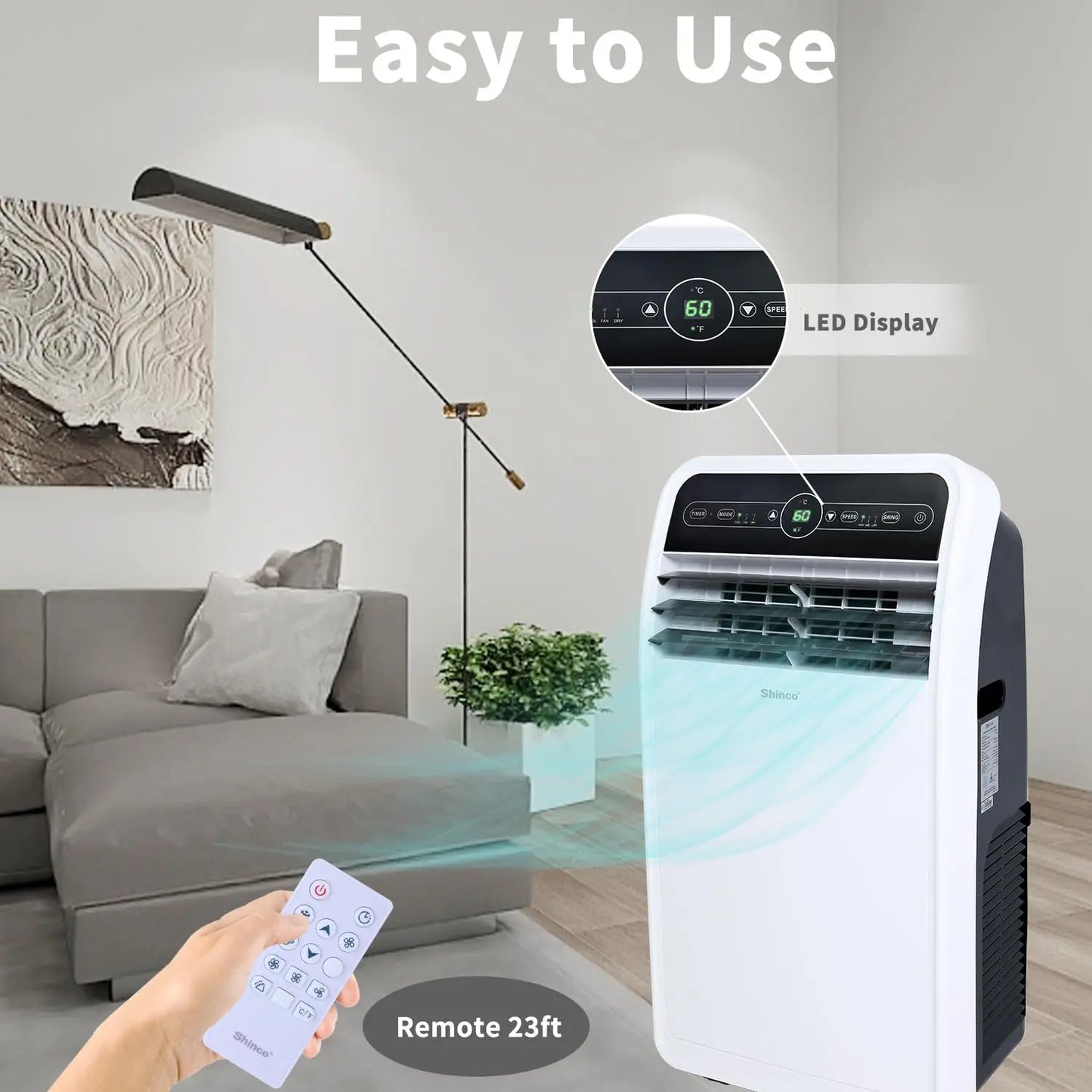 Shinco 12,000 BTU Portable Air Conditioner, Portable AC Unit with Built-in Cool, Dehumidifier&Fan Modes for Room up to 400 sq.ft