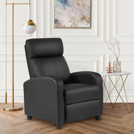 Massage Recliner Sofa with Lumbar Support and Adjustable Backrest for Living Room or Bedroom in Black Leather