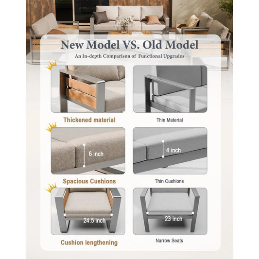 Aluminum Outdoor Patio Furniture - 2 Pcs Armchair, All-Weather Metal Modern Outside Furniture with Washable Thick Cushion