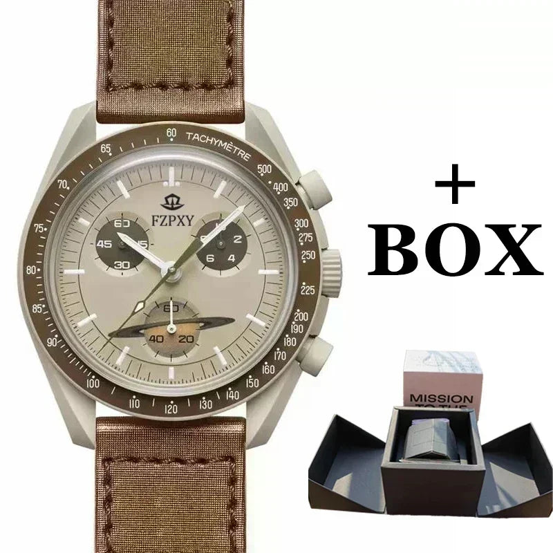 2025 Men's Moon Phase Quartz Chronograph Watch - 6-Hand Celestial Dial, Waterproof Luminous, Gift Box, Hot Sale Free Shipping