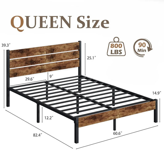 Queen Bed Frame with Headboard and Footboard, Metal Queen Bed Frame with Under-Bed Storage, All-Metal Support, Customized