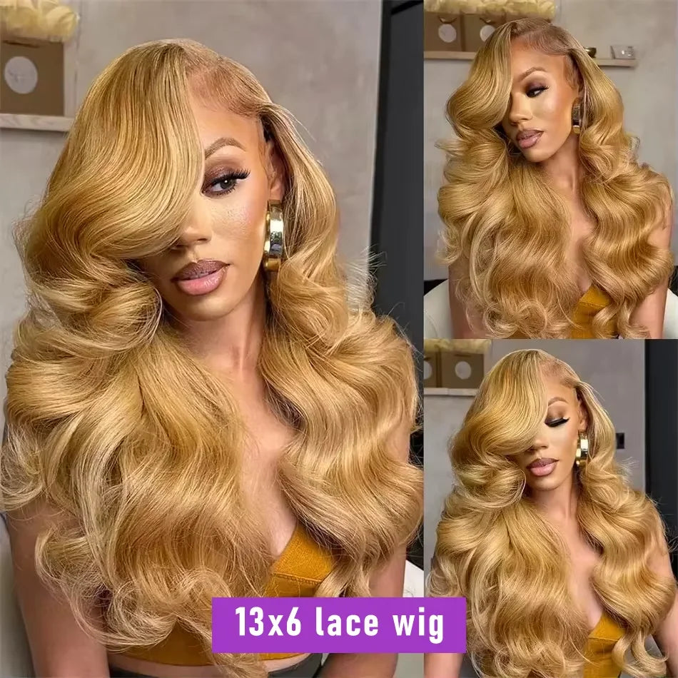 Honey Blonde Human Hair Wig Body Wave Lace Front Wig 13X6 Hd Lace Frontal Wig Colored Brazilian Hair 250 Density For Black Women