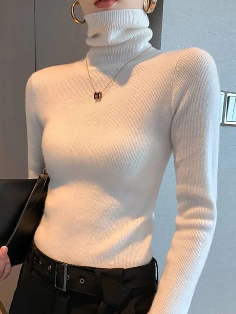 2025 Women Sweater Autumn Winter Long Sleeve Turtleneck Pullovers Warm Bottoming Korean Fashion Sweater Knitwear Soft Jumpers