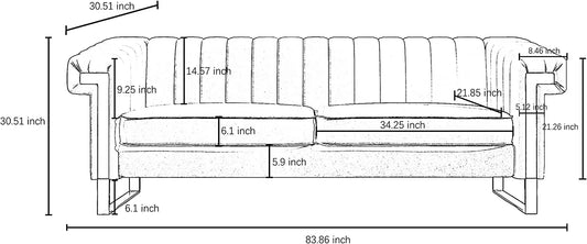 83'' Orange Velvet Couch Sofa Mid-Century Modern Love Seat Chesterfield 3 Seat Couches Sofa For Living Room Apartment (Orange)