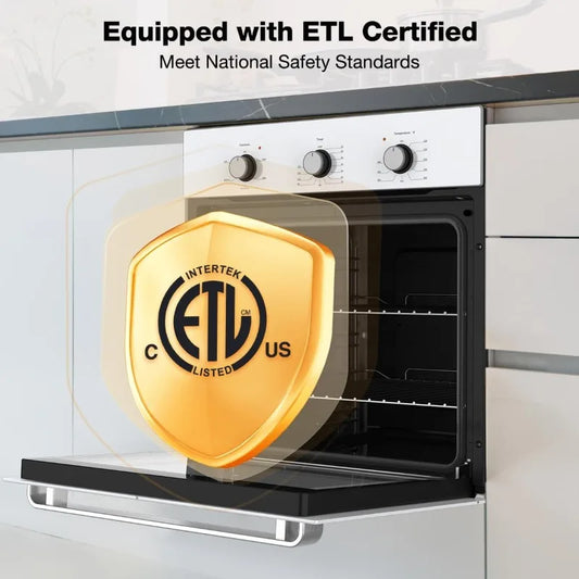 24" Single Wall Oven, ETL Certified, ThermoMate 2.79 Cu.ft. Electric Wall Oven with 5 Cooking Functions, White Built-in Ovens