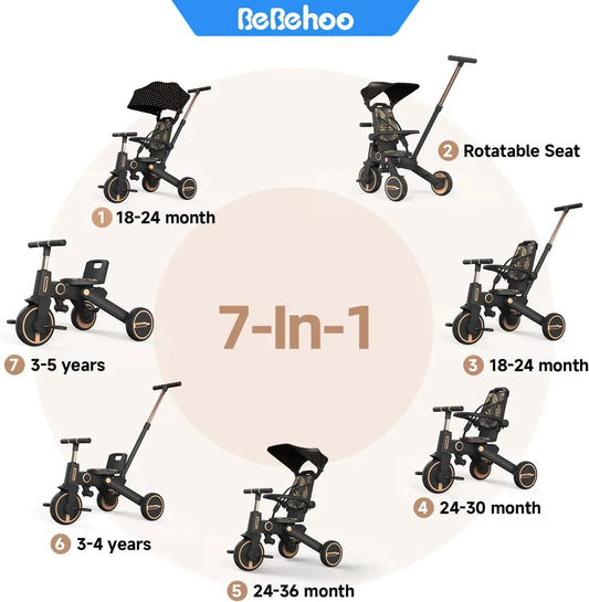 Tricycle Stroller for Toddler,Foldable Baby Tricycle,Kids Balance Bike with Push Handle,Toddlers Stroller Bike with 1 to 5 Years