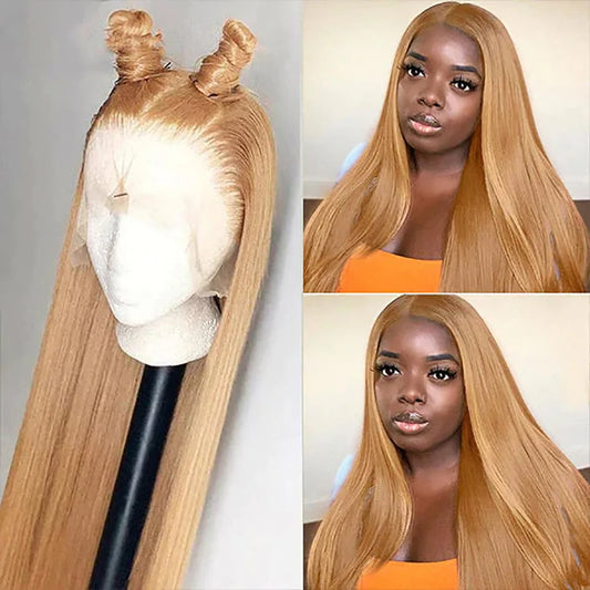 13x6 Honey Blonde HD Transparent Lace Front Wigs Human Hair #27 Colored Brazilian Bone Straight Lace Frontal Human Hair Wigs