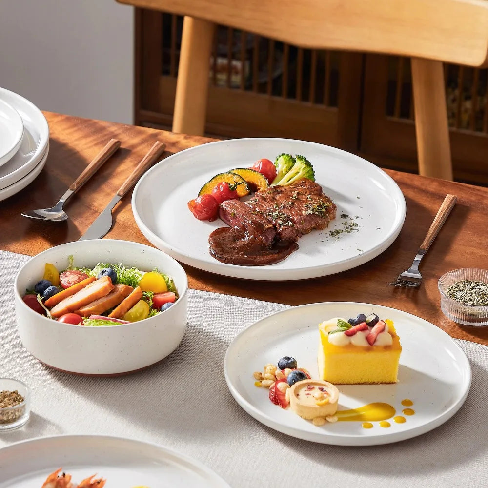 MALACASA TARA 18 Piece Stoneware Dinner Set Ceramic Tableware Layered Glaze Dinnerware Set with 6PCS Dinner Plate/Dessert/Bowl
