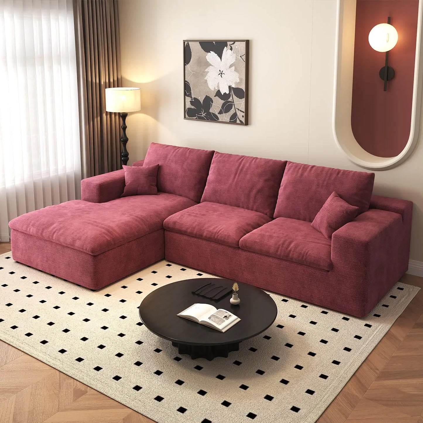 107'' L-Shaped Modern Modular Sectional Sofa Cloud Couch 4-Seat Chenille Deep-Seat Living Room Couch with Pillow Customized