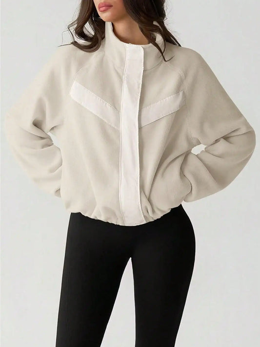 Women's Coquette Aesthetic Sherpa Cropped Jacket, Fuzzy Fleece Zip-Up with Stand Collar & Pockets, Fall Winter Coats