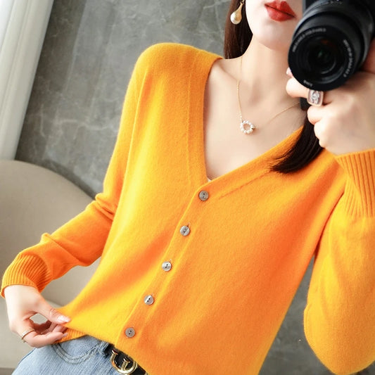 2025 New V-Neck Temperament Small Fragrant Wind Women Loose Sweater Sweater All Sweater Coat Special Offer Cardigan ZHI D035