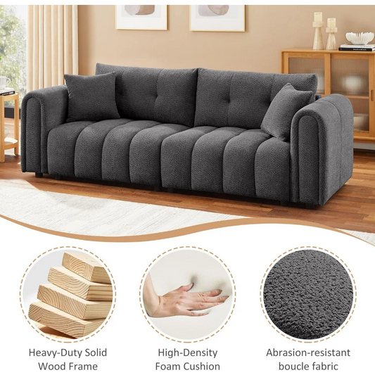 91.5" Modern Boucle Sofa Couch, Comfortable Upholstered Tufted Cloud Couch, 3 Seater Couches for Living Room, Bedroom