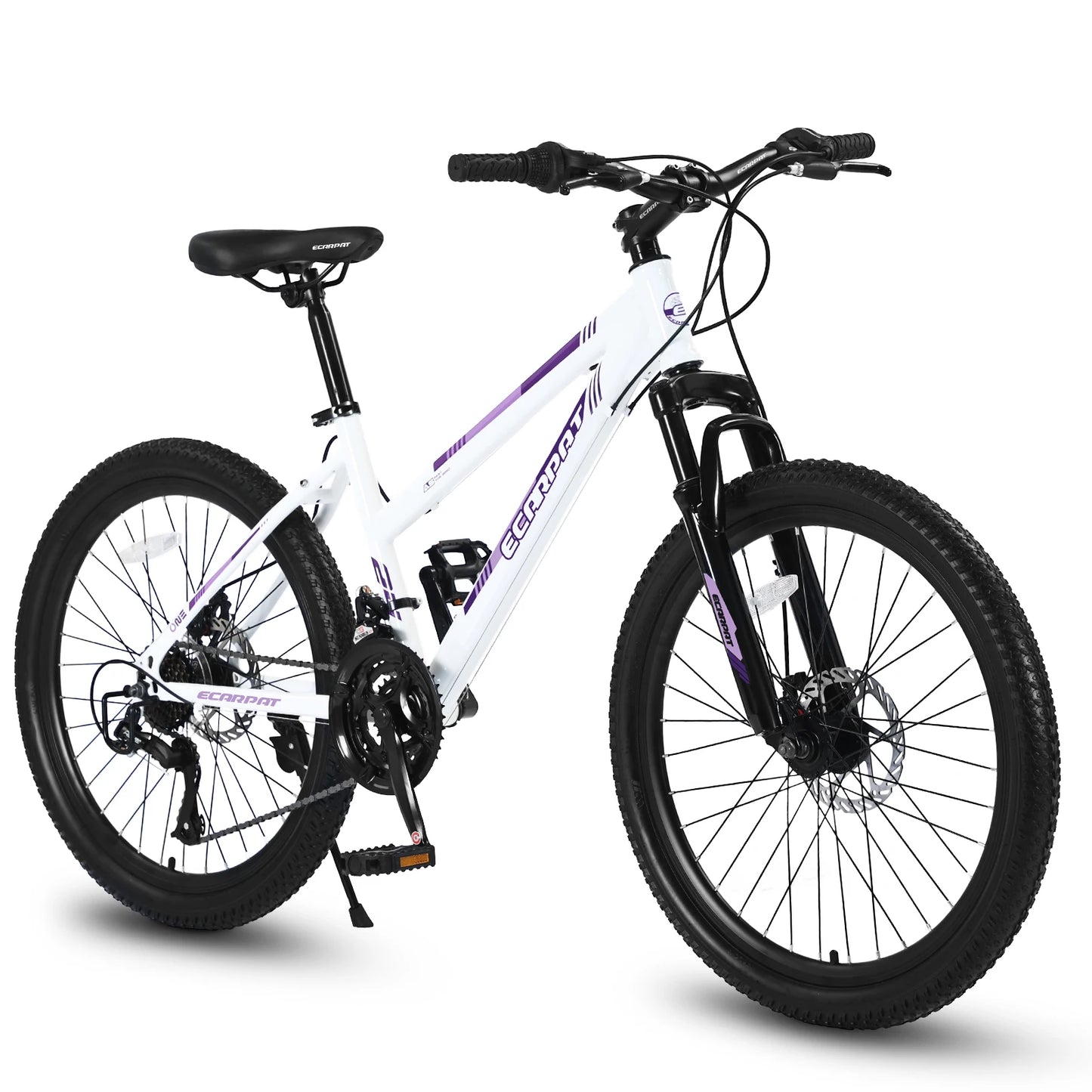 Ecarpat Mountain Bike 24 26 Inch Wheels, 21-Speed Disc Brake, Female Bicycles, 15" Steel Frame Front Fork Suspension
