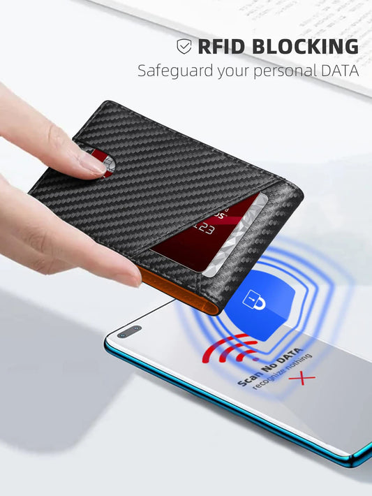 RFID Carbon Fiber Ultra-thin Trifold Wallet Simple Front Pocket Design Wallet Multi-function Portable 8 Card Slots Men's Wallet