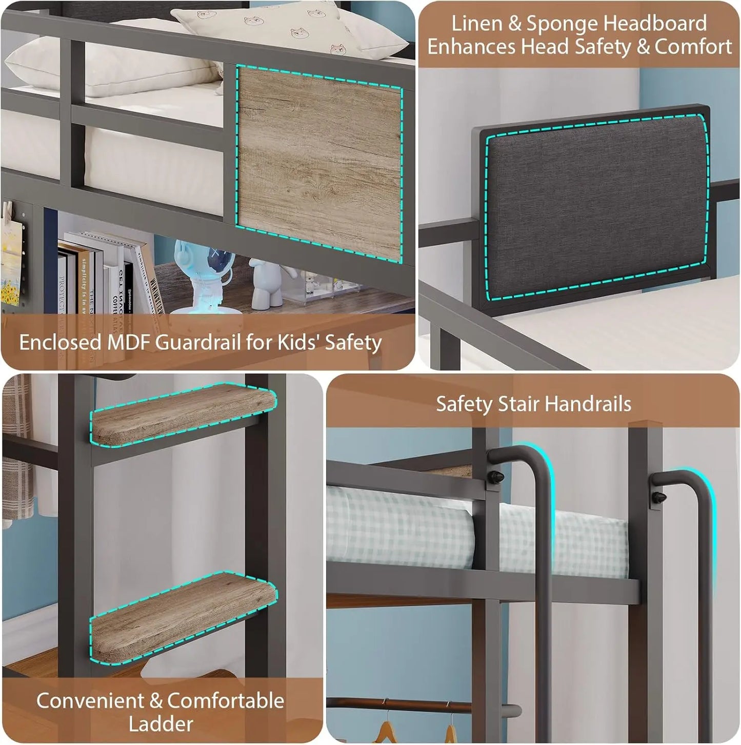 Twin Loft Bed with Desk and 5 Storage Drawers,Loft Bed Twin Size with LED Lights and Charging Station, Metal Bunk Bed Frame with