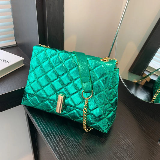 Women PU Leather Shoulder Bag Chic Glitter Design Tote Handbag Sparkly Y2K Cell Phone Bag Female Crossbody Commuting Bag