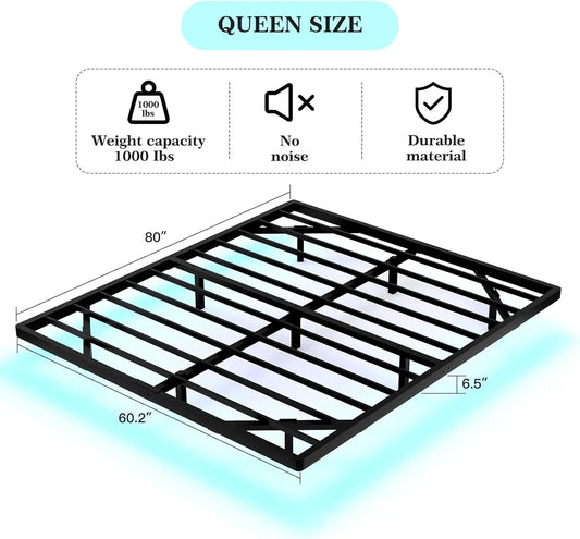 Queen Size Floating Bed Frame with Smart LED Lights, Heavy Duty Metal Platform Bed - Easy Assembly, Noise Free