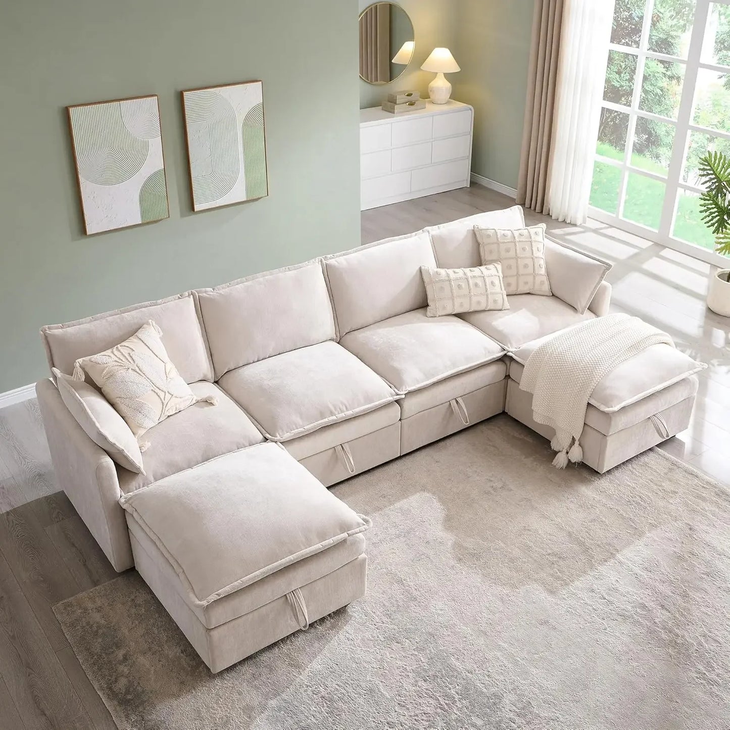 112.6" Sectional Couches for Living Room, Cloud Couch Sectional with Large Storage, U-Shape Modular Sectional Sofa, Customized
