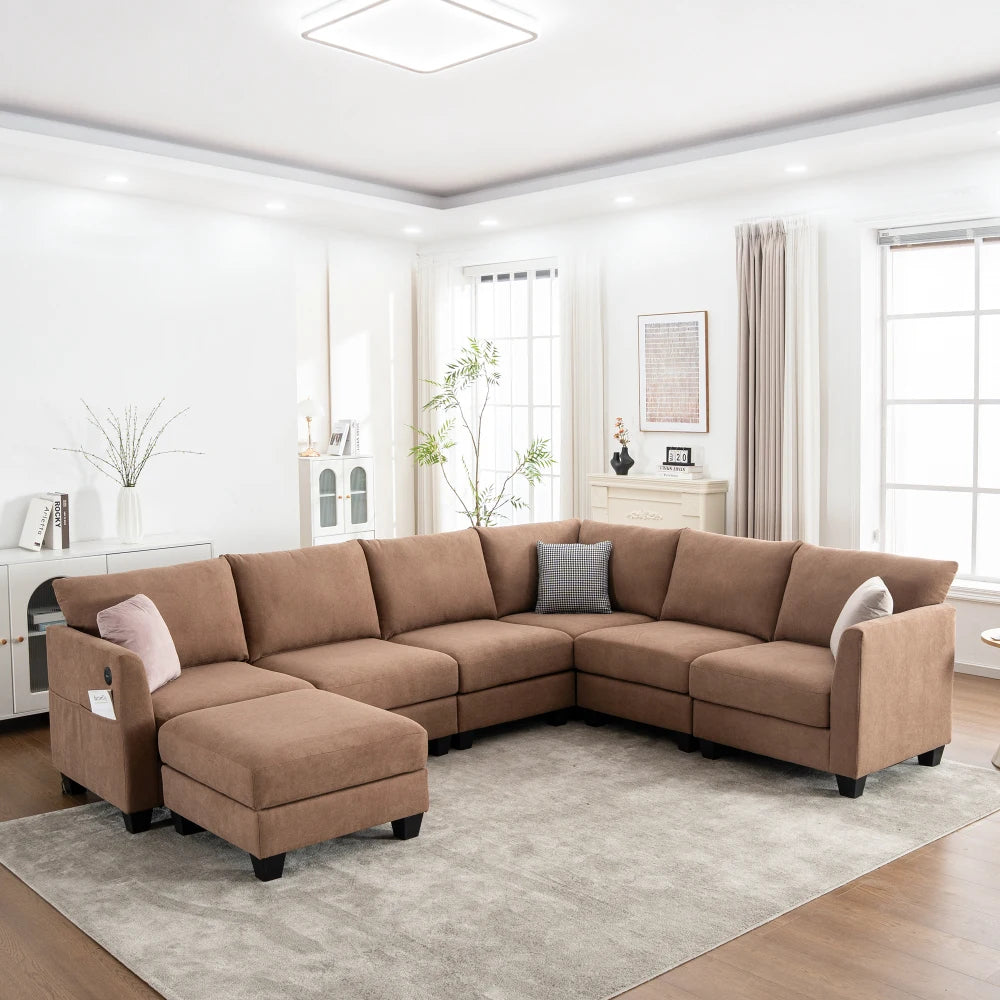 122.8" Luxury Modular L-Shaped Sectional Sofa, Large Cloud Couch w/ Ottoman, Modern Living Room Furniture Set, Soft Comfort
