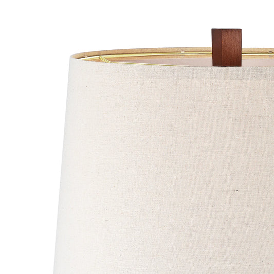 29'' Large Wood Table Lamp With Beige Linen Shade, Mid Century Modern Walnut Desk Lamp, For Living Room, Bedroom, Home Office