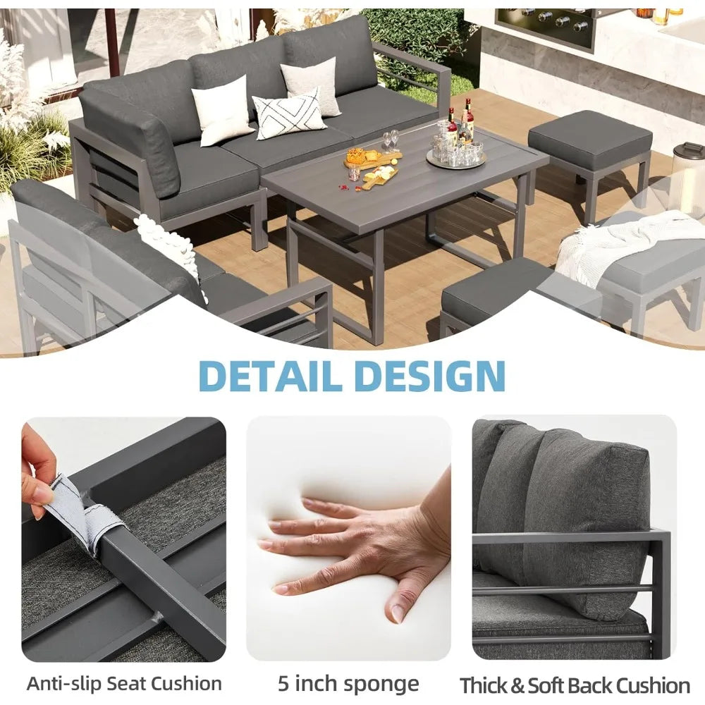 HOME - Aluminum Patio Furniture Set, Modern Outdoor Conversation Table and Chair Sofa Sets with Dark Grey Cushions-Hot Sale