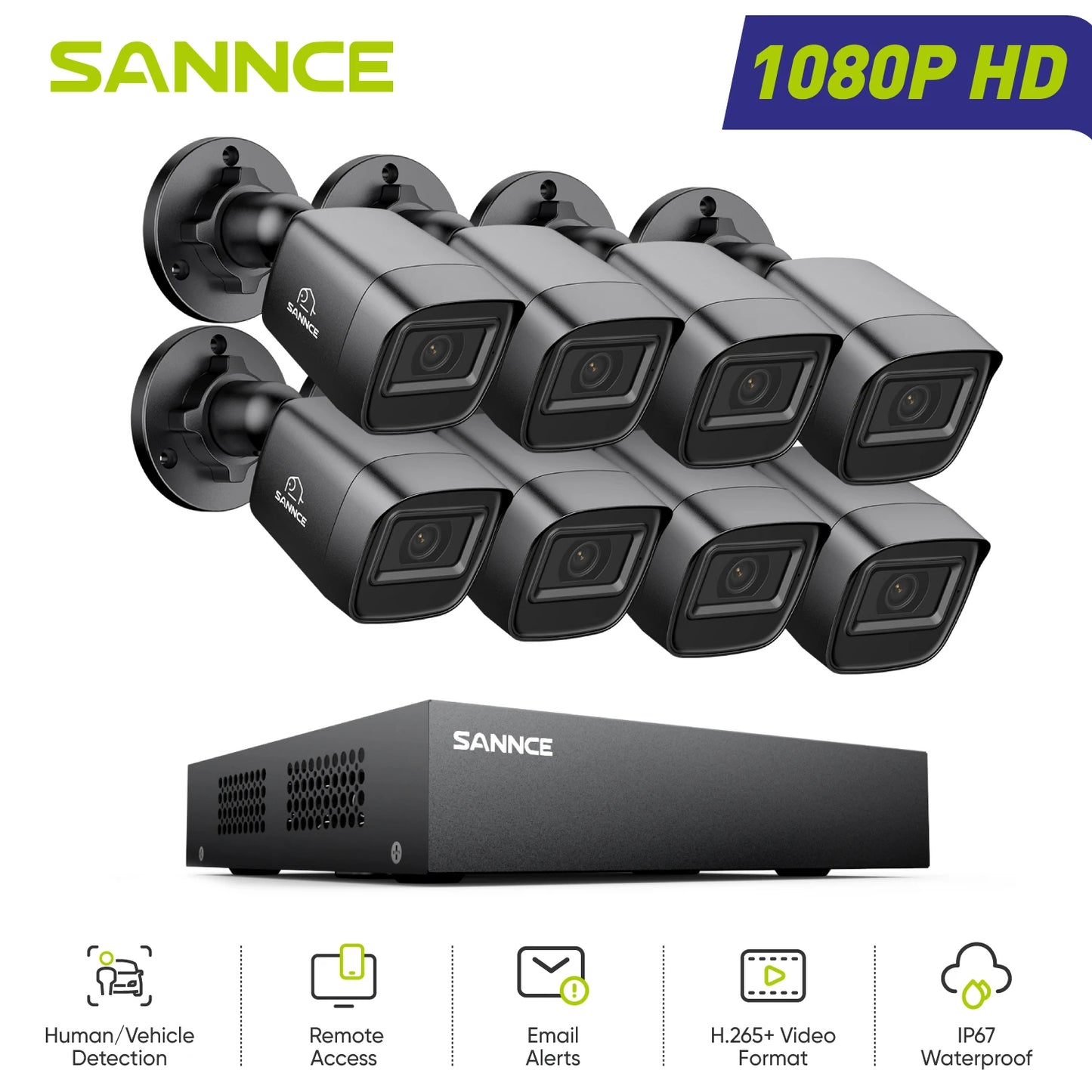 SANNCE 1080P Security Camera System 8CH Home Surveillance DVR Outdoor CCTV Camera with 100ft Night Vision Smart Playback