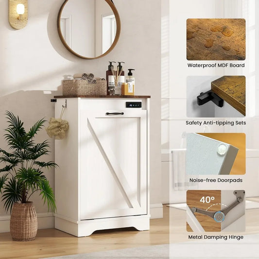 Tilt-Out Trash Can Cabinet - Hidden Garbage Can Cabinet with Ion Deodorizer, Wooden Trash Bin Holder for Kitchen, Living Room,