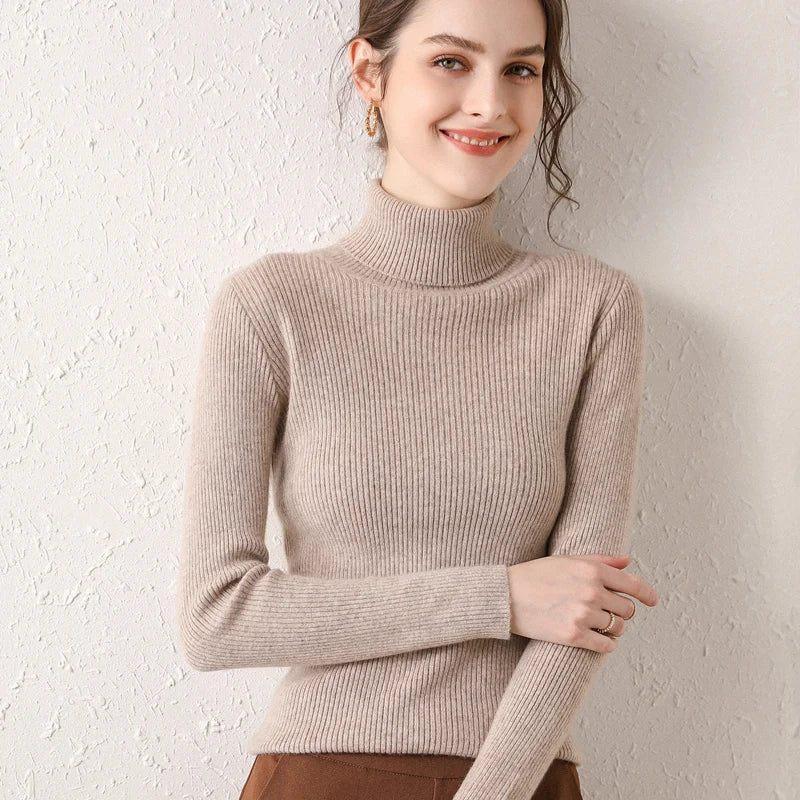 Sweater Women New Arrival 2025 Autumn Winter Turtleneck Sweaters Korean Style Simple Base Layer Pullover Thick Solid Slim Tops