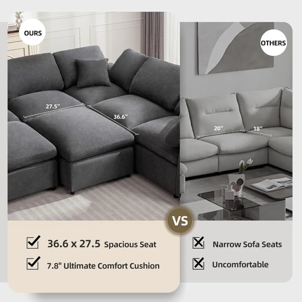 Modular Sectional Sofa Modern Oversized Cloud Couch with Movable Ottoman 7 Seater L-Shaped Sofas Comfy Couches for Living Room S