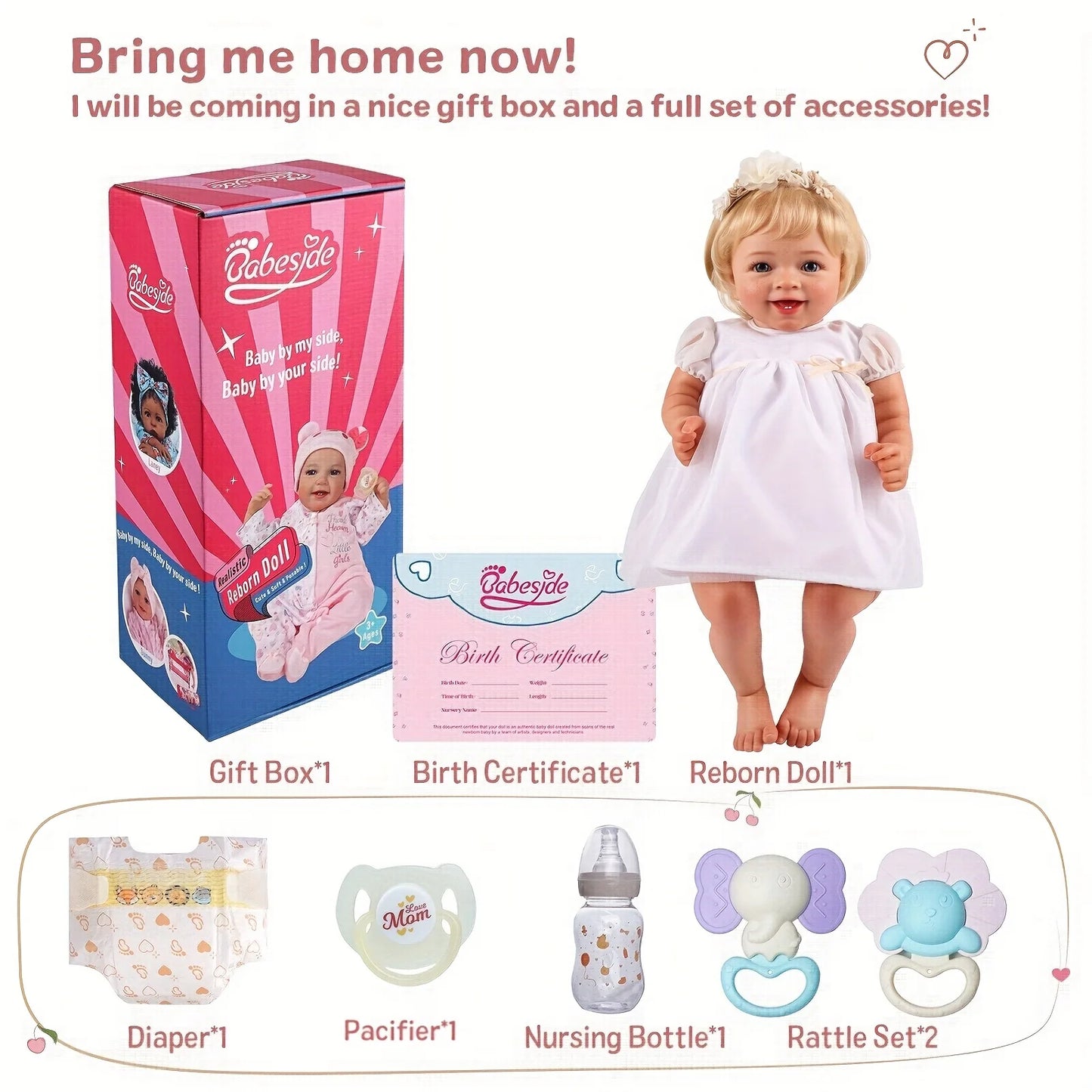 BABESIDE Lifelike Reborn Baby Dolls - 20" Realistic Newborn Baby Doll Girl with Accessories Set Gift for Children Age 3+