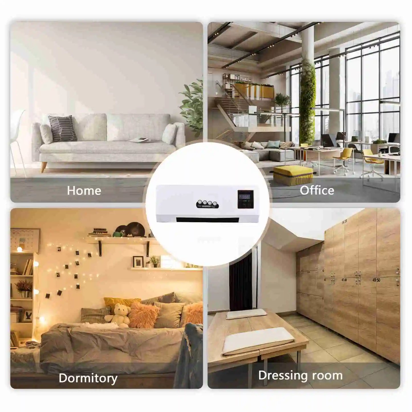 Air Conditioning Heater Fan Combo 2 in 1 Heating Nature Wind Timing Digital Display Wall Mounted Space Heater for Home Office