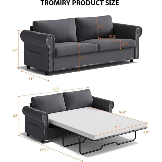 Queen Pull Out Sofa Bed | 83" Large Sleeper Sofa with Queen Size Mattress | 2-in-1 Convertible Loveseat Sofa-Bed with,Customized