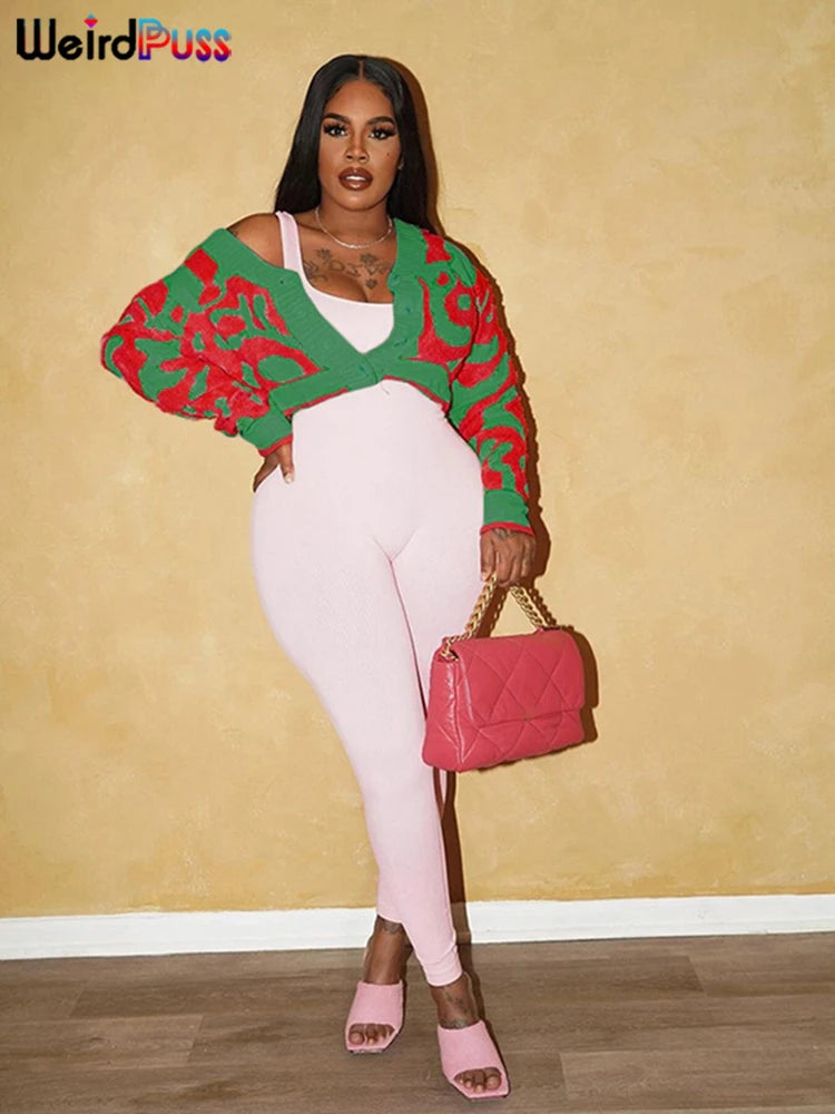 Weird Puss Casual Y2K V-Neck Button Cardigan Sweater Women Autumn Wild Stylish Long Sleeve Warm Streetwear Knit Classic Jumper