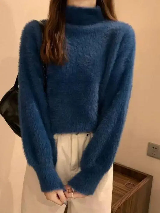 2025 Winter Imitate Mink Wool Hot Fleecing Female Turtleneck Elastic Casual Sweater Women Knitted Tops Pullovers Soft Warm