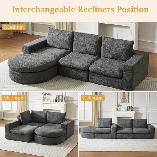 99" Modular Sectional Sofa, Cloud Sectional Couch with Neck Pillow & Deep Seat,Chenille Boneless Couches with L-Shape,Customized