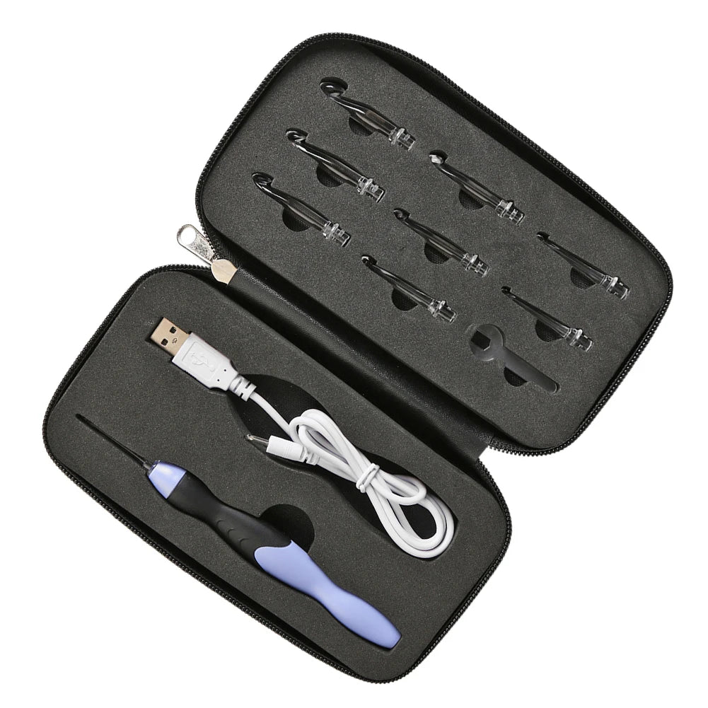 9 in 1 Light Up Crochet Hook Set USB Rechargeable Ergonomic Crochet Hooks LED Luminous Knitting Hook Tools With Case Sewing Tool