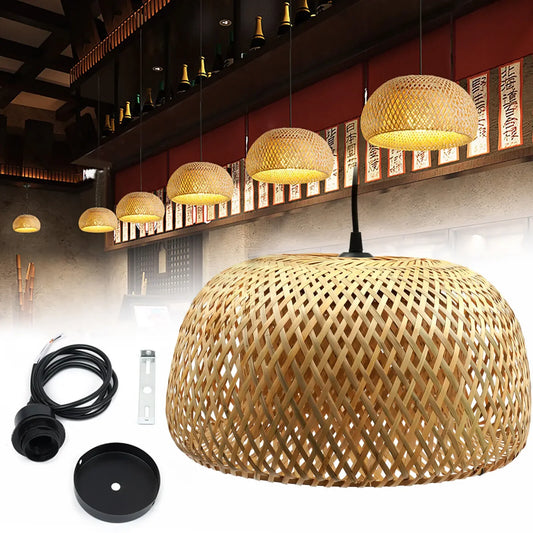 Vintage Bamboo Wicker Rattan Shade Pendant Light Hanging Ceiling Lamp Fixture Chandeliers