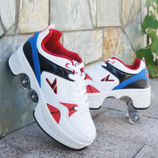Casual Deformation Parkour Sneakers Skates Kids Four-Wheel Roller Skate Shoes Adult Christmas gift Sport Roller Skate Shoes