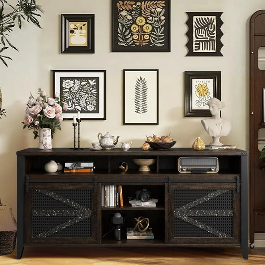 70 Inch TV Stand for TVs up to 70", Rustic Farmhouse Media Console with Sliding Barn Doors,Entertainment Center for Living Room