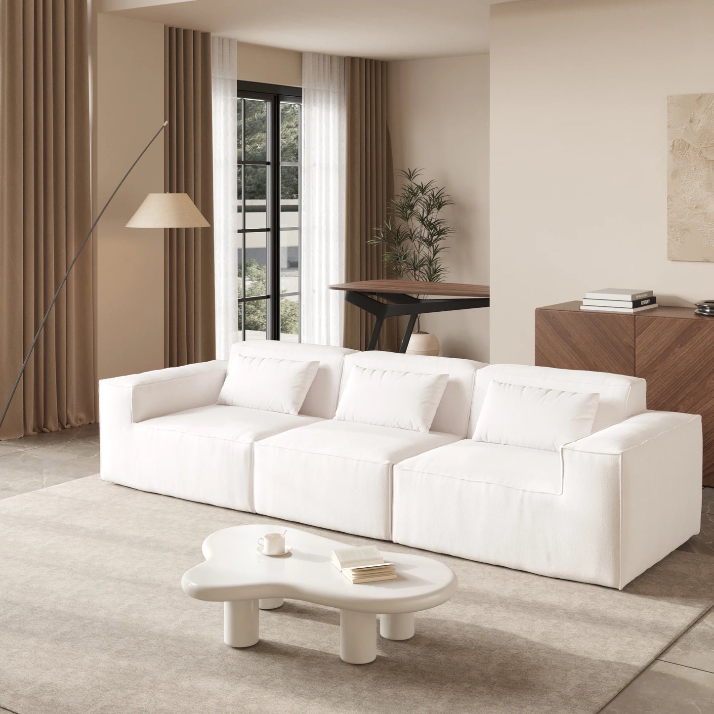 Sdorens Cloud Boneless Couch for Living Room 118" Minimalist Sectional Sofa with Deep Seat for Living Room No Assembly Require